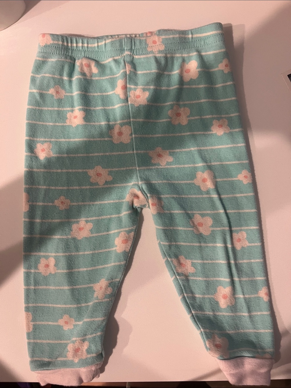 188.Aqua Floral Striped Baby Leggings